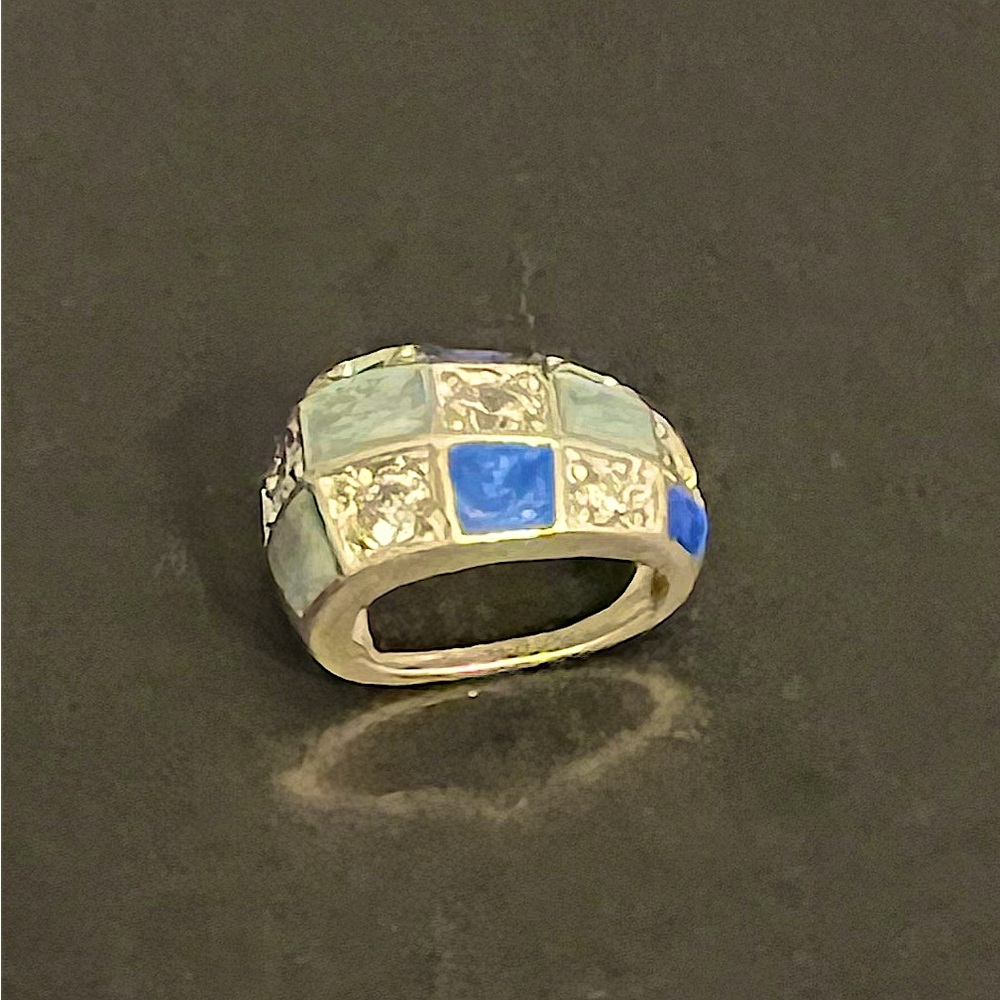 Sterling Silver Enamel Cubic Zirconia Checkerboard Ring & Pendant - Picture 8 of 10